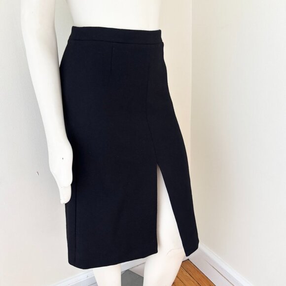 J.CREW Front Slit A-line Black Midi Skirt in Double Surge Wool SZ 2 - Picture 5 of 11